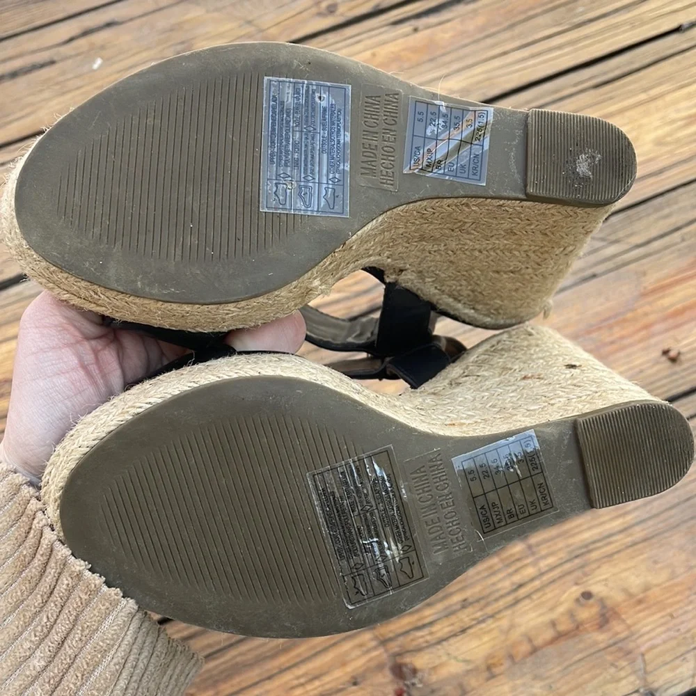 Black Espadrille Wedge Ankle Sandals
